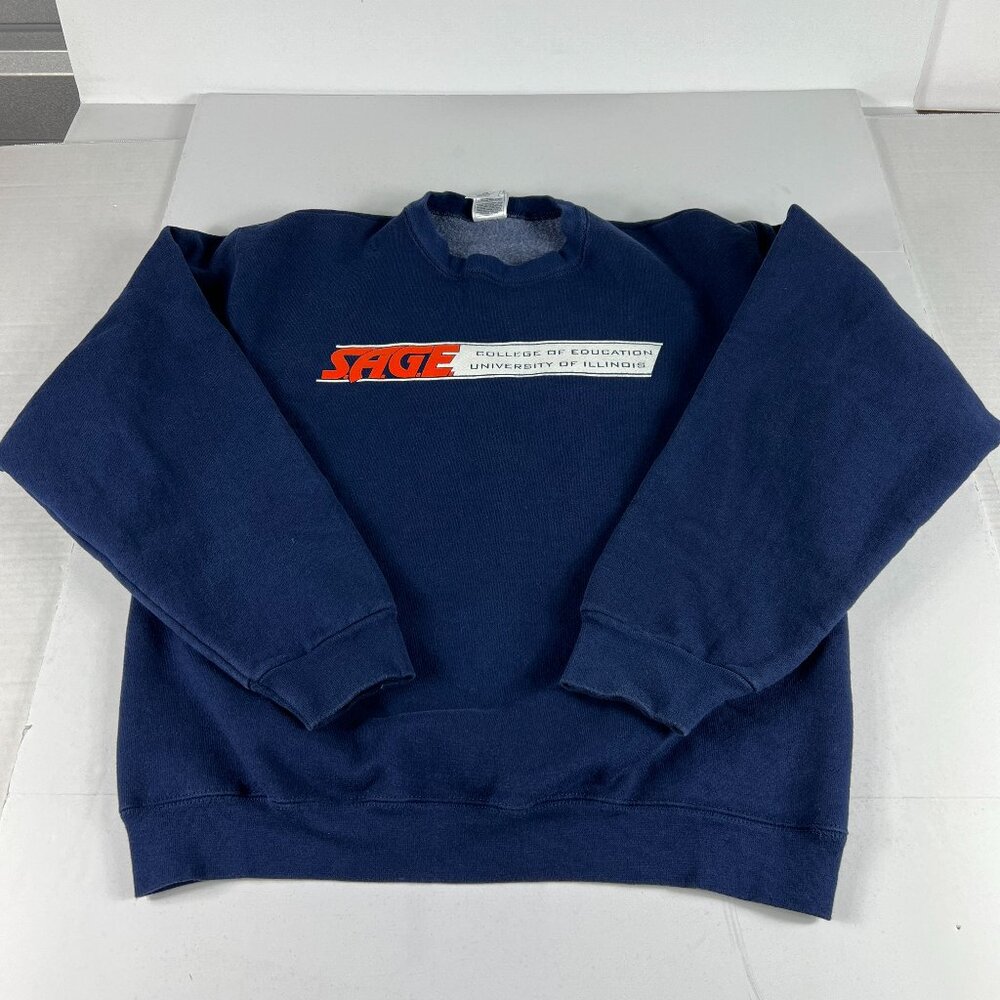 VTG 90s SAGE Illinois Fighting Illini Sweatshirt Medium Blue Faded Crewneck